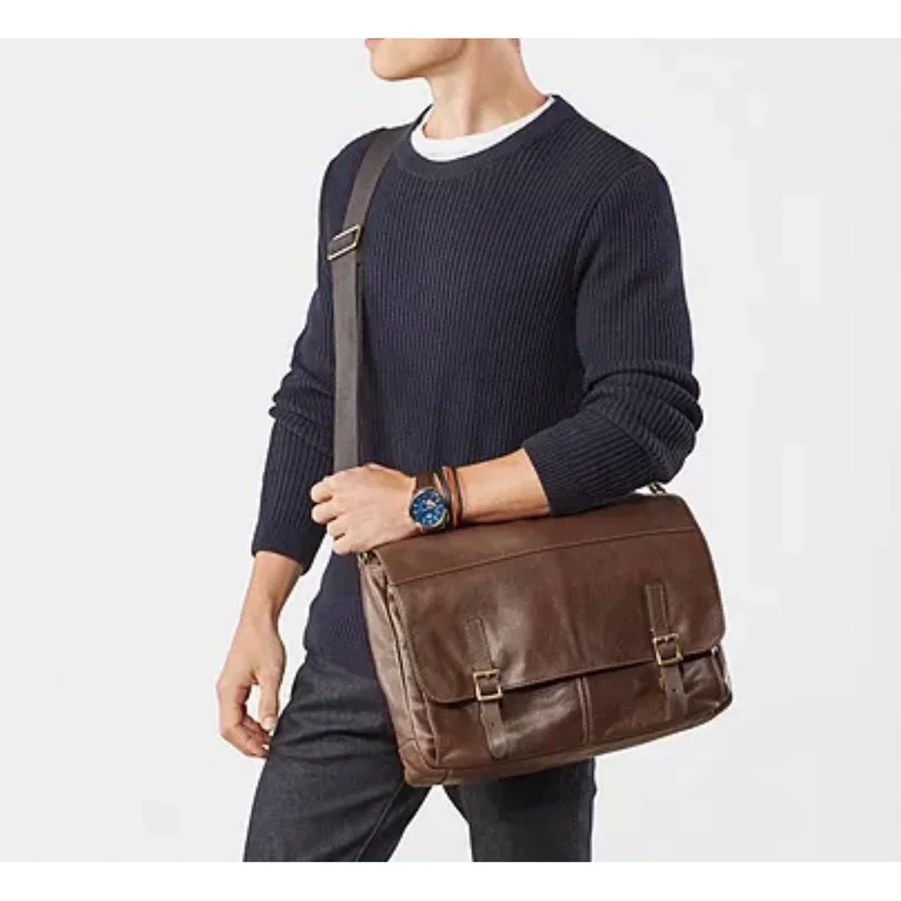 Fossil Defender Messenger Bag Dark Brown Leather Crossbody MBG9037